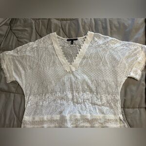 White House Black Market Ivory Sheer Floral Blouse, size S